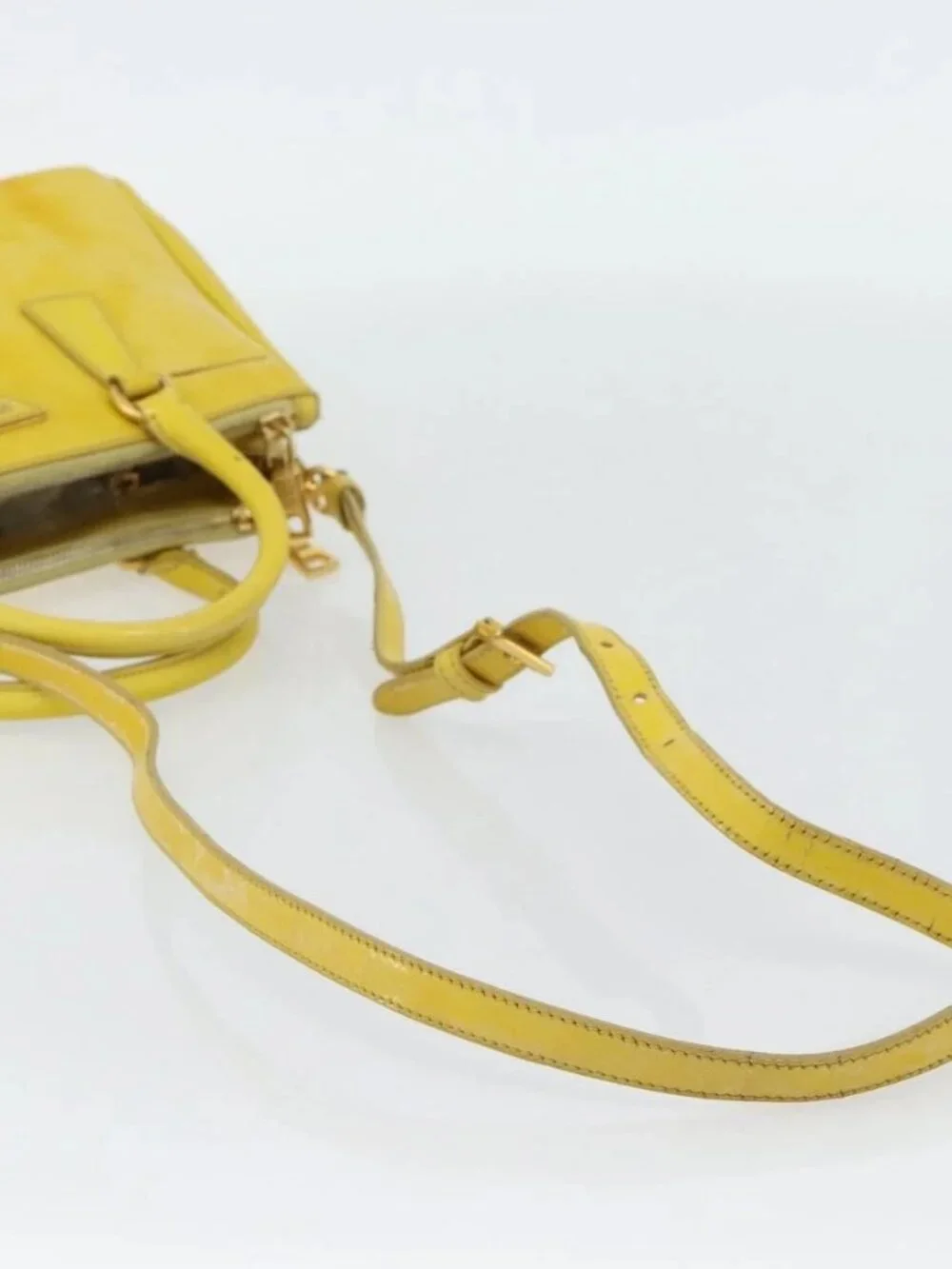 PRADA Galleria Hand Bag Patent Leather 2way Yellow Gold Auth
